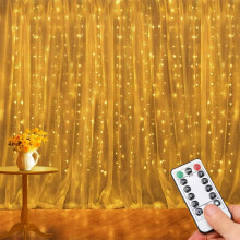 (Warm White, 3M*1M) Usb Curtain String Lights 8 Lighting Modes, With Hooks ,Remote Control Waterproof For Window, Christmas, Wedding, Birthday,