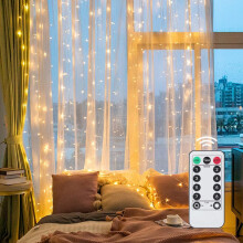 (Warm White, 3M*3M) Usb Curtain String Lights 8 Lighting Modes, With Hooks ,Remote Control Waterproof For Window, Christmas, Wedding, Birthday,