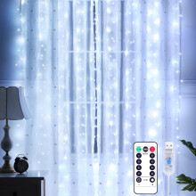 (Cold White, 3M*1M) Usb Curtain String Lights 8 Lighting Modes, With Hooks ,Remote Control Waterproof For Window, Christmas, Wedding, Birthday,