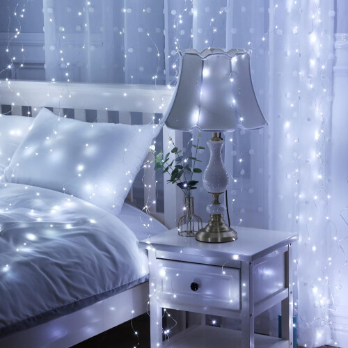 (Cold White, 3M*2M) Usb Curtain String Lights 8 Lighting Modes, With Hooks ,Remote Control Waterproof For Window, Christmas, Wedding, Birthday, 2