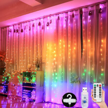 (Colorful Light, 3M*2M) Usb Curtain String Lights 8 Lighting Modes, With Hooks ,Remote Control Waterproof For Window, Christmas, Wedding, Birthday,