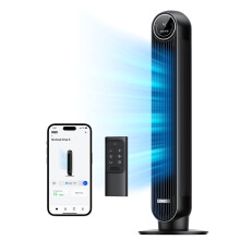 Dreo Tower Fan for Bedroom  Smart Oscillating Quiet Floor Fans  Standing Bladeless Fan with Remote and WiFi Voice Control  4 Modes  4 Speeds  8H Timer