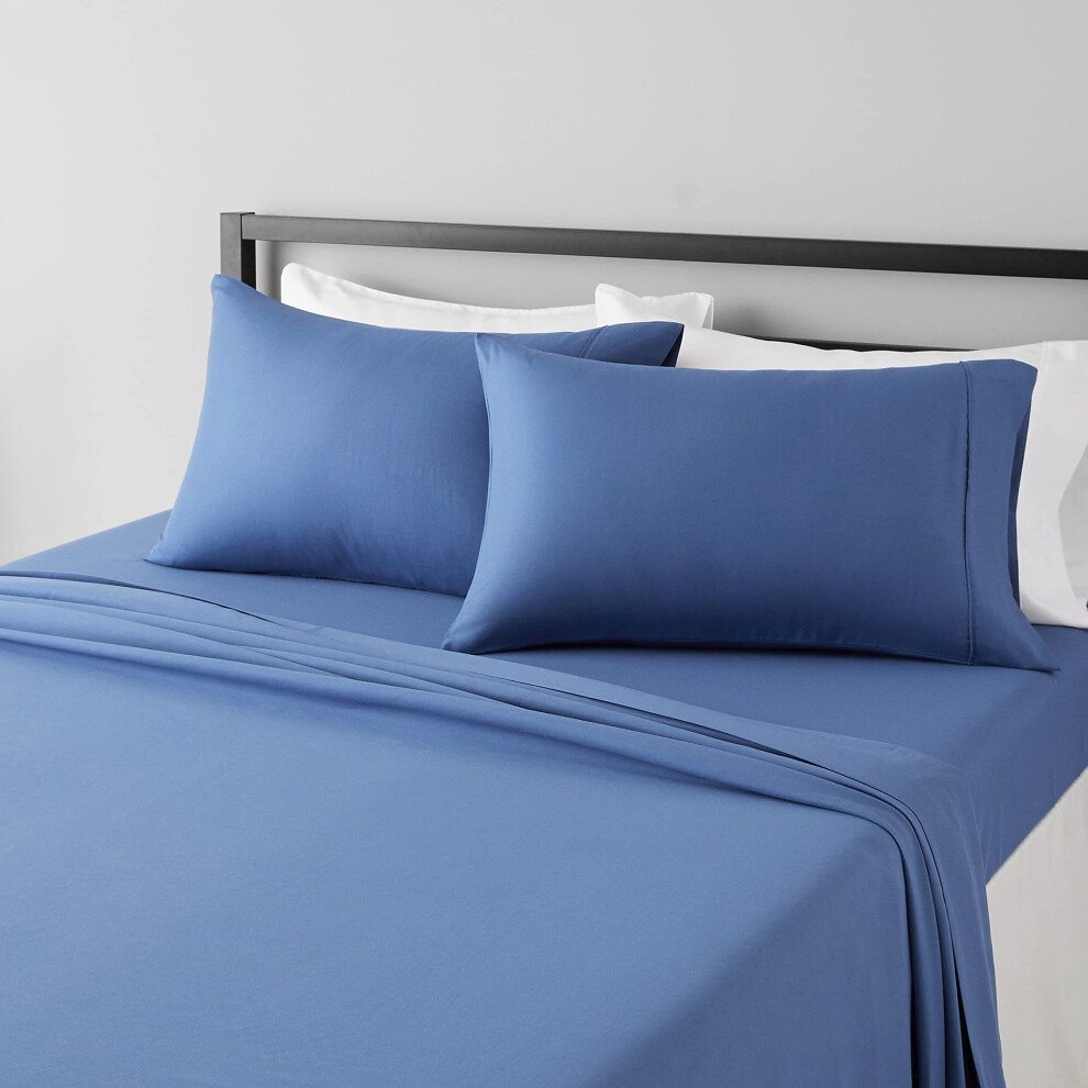 Amazon Basics Lightweight Super Soft Easy Care Microfiber 4-Piece Bed Sheet Set With 14-Inch Deep Pockets Queen Dutch Blue Solid