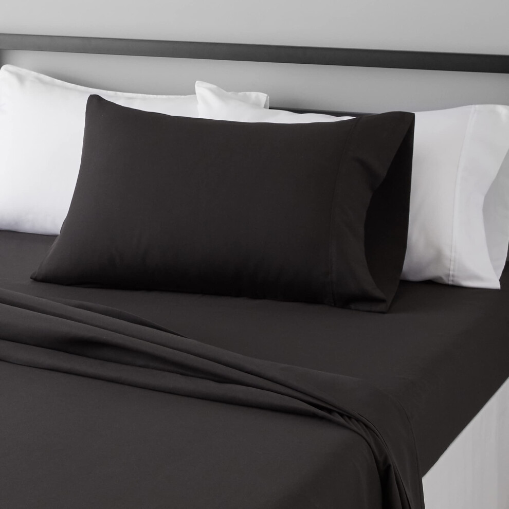 Amazon Basics Lightweight Super Soft Easy Care Microfiber 3-Piece Bed Sheet Set with 14-Inch Deep Pockets  Twin XL  Black  Solid