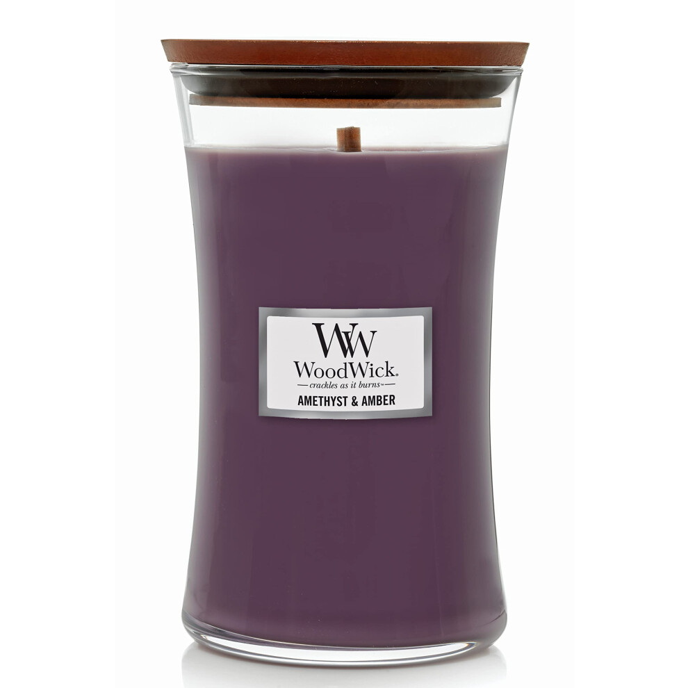 WoodWick Large Hourglass Candle  Amethyst/Amber - Premium Soy Blend Wax  Pluswick Innovation Wood Wick  Made in USA