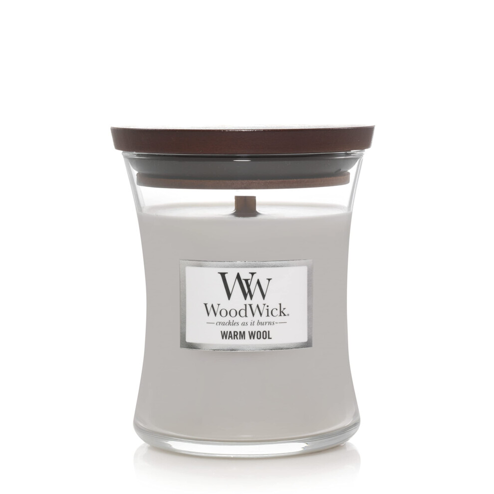 WoodWick Warm Wool Hourglass Candle  9.7 oz.  Medium  Fall Candle with Crackling Wick For Smooth Burn  Aromatherapy Soy Wax Blend