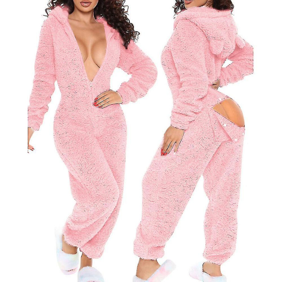 (pink, xl) Onesie Pajamas Long Warm Brushed Bodysuit