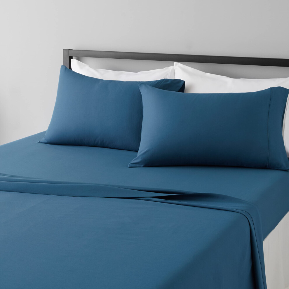 Amazon Basics Lightweight Super Soft Easy Care Microfiber 4-Piece Bed Sheet Set with 14-Inch Deep Pockets  Full  Dark Teal  Solid