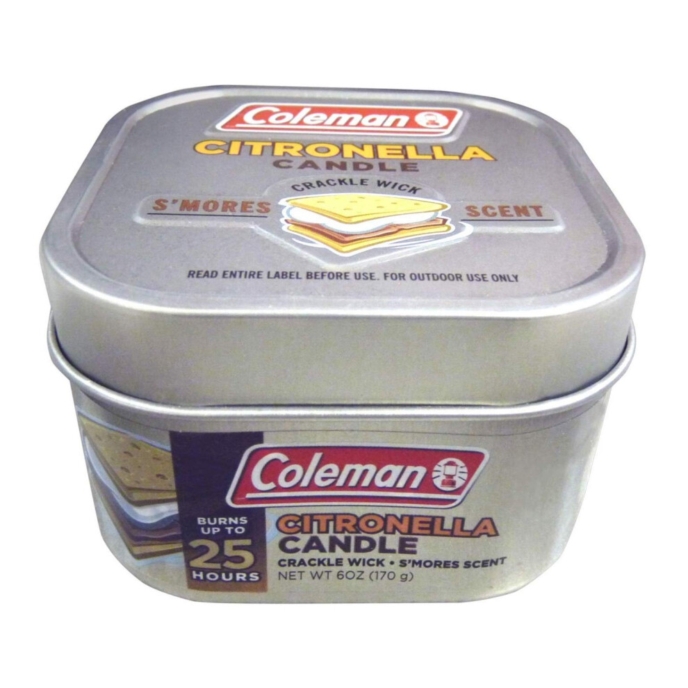 Coleman Scented Outdoor Citronella Candle with Wooden Crackle Wick  Smores Scent  6 oz