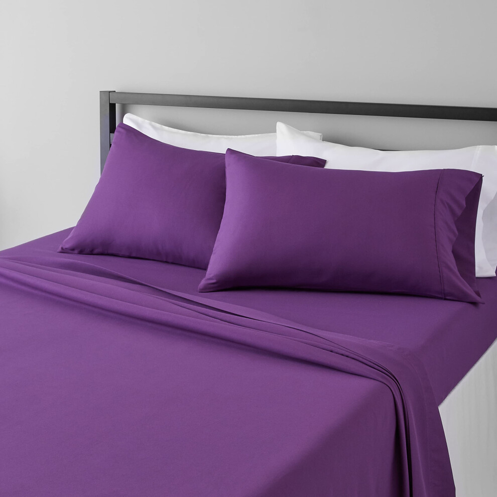 Amazon Basics Lightweight Super Soft Easy Care Microfiber 4-Piece Bed Sheet Set with 14-Inch Deep Pockets  King  Plum  Solid