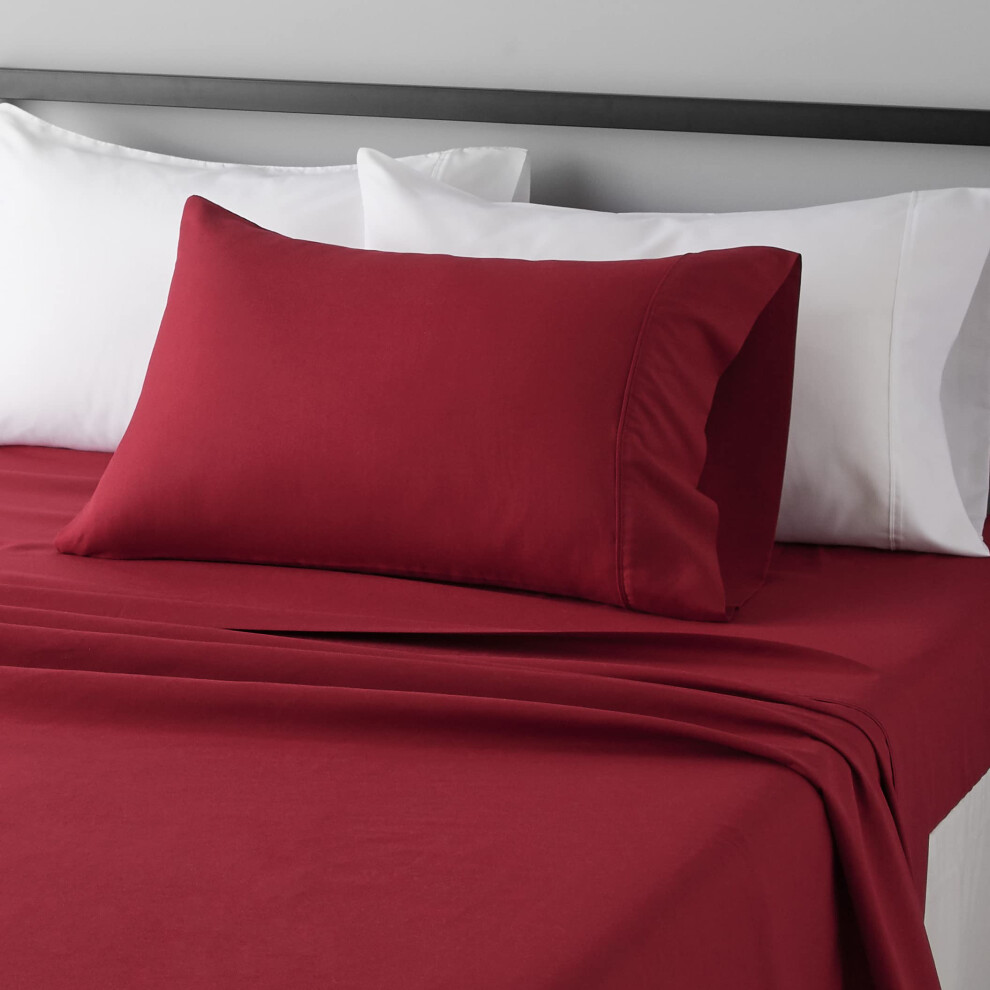 Amazon Basics Lightweight Super Soft Easy Care Microfiber 3-Piece Bed Sheet Set with 14-Inch Deep Pockets  Twin XL  Burgundy  Solid