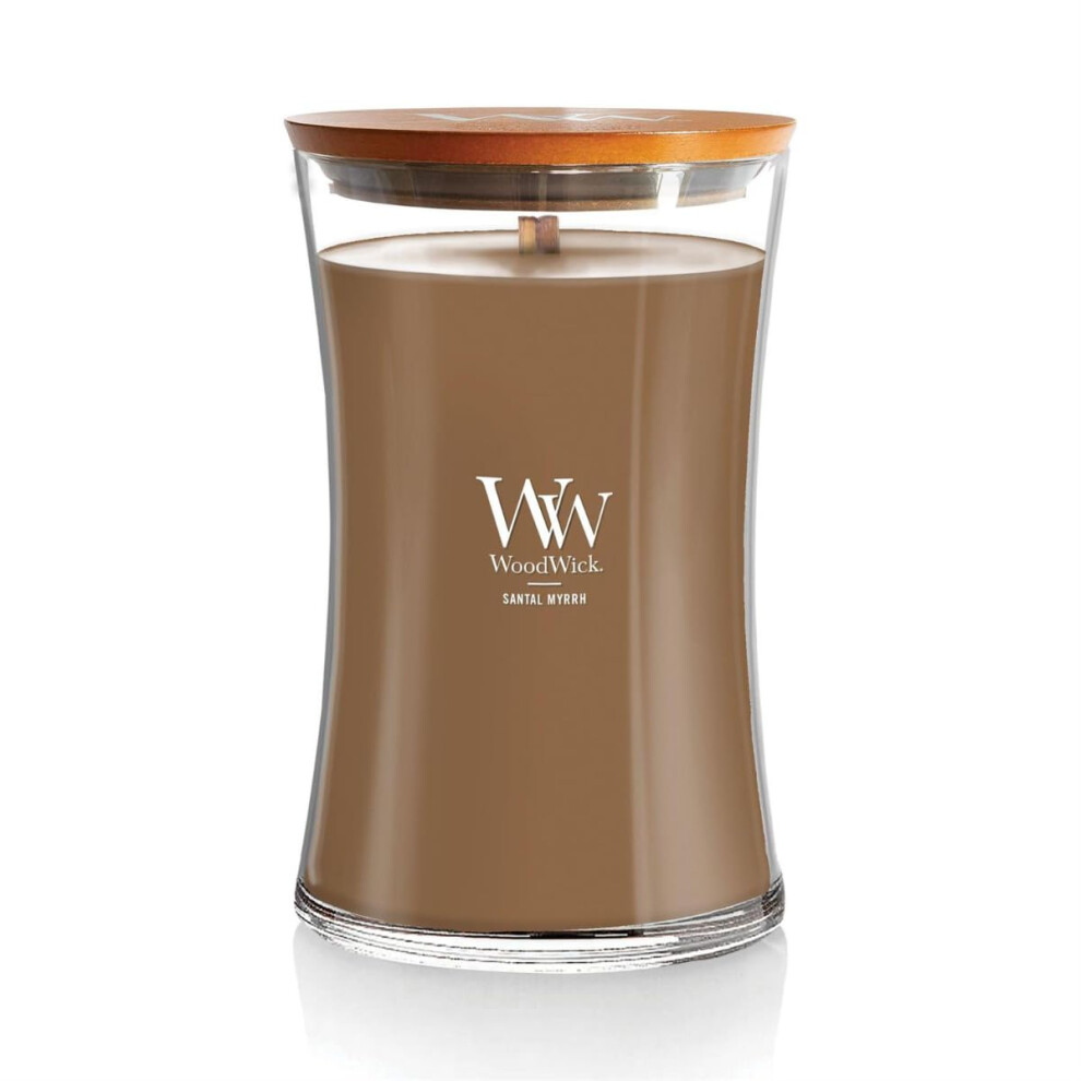 WoodWick Large Hourglass Candle  Santal Myrrh - Premium Soy Blend Wax  Pluswick Innovation Wood Wick  Made in USA