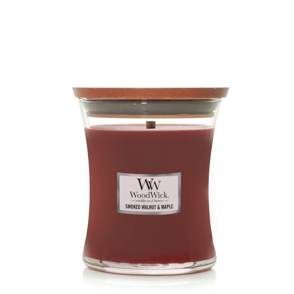 WoodWick Medium Hourglass Candle  Smoked Walnut/Mpl - Premium Soy Blend Wax  Pluswick Innovation Wood Wick  Made in USA