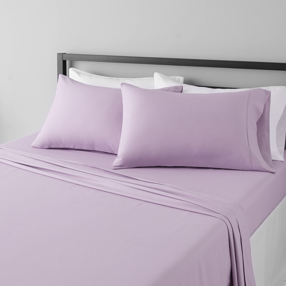 Amazon Basics Lightweight Super Soft Easy Care Microfiber 4-Piece Bed Sheet Set with 14-Inch Deep Pockets  Queen  Frosted Lavender  Solid