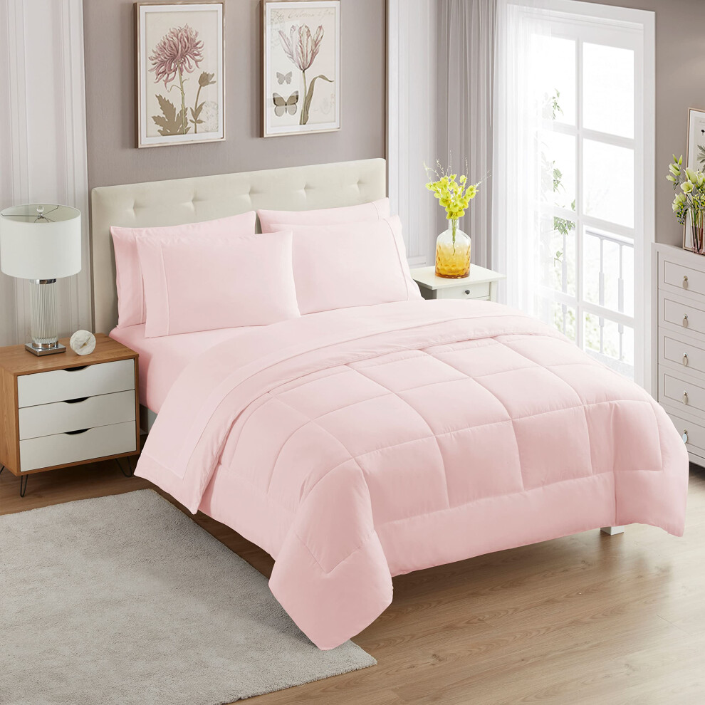 Ensemble De Couette 7 Pi Ces Sweet Home Collection, Couleur Unie, Toutes Saisons, Couverture Douce En Duvet Alternatif Et Draps Luxueux En Microf-image