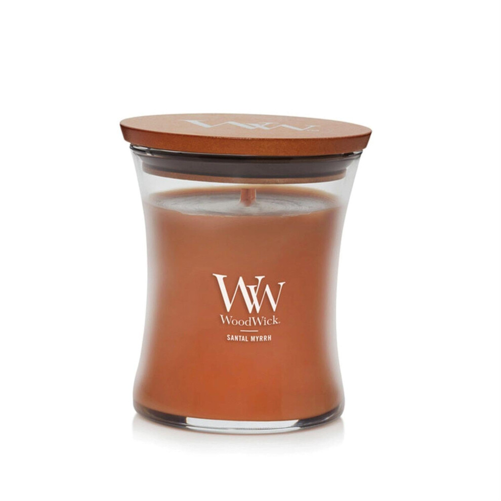 WoodWick Medium Hourglass Candle  Santal Myrrh - Premium Soy Blend Wax  Pluswick Innovation Wood Wick  Made in USA