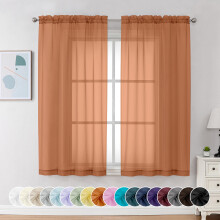 Chyhomenyc Orange Sheer Curtains 54 Inch Long 2 Panels Short Voile Drapes for Dinning Small Windows Bathroom Living Room Bedroom Rod Pocket 42Wx54L
