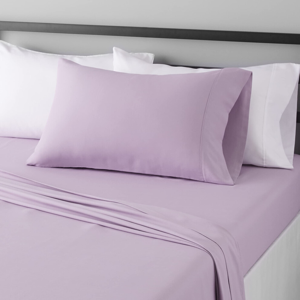 Amazon Basics Lightweight Super Soft Easy Care Microfiber 3-Piece Bed Sheet Set with 14-Inch Deep Pockets  Twin  Frosted Lavender  Solid