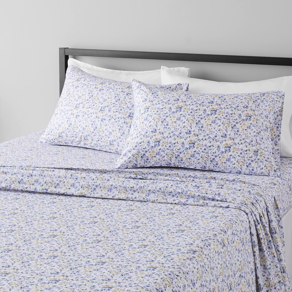 Amazon Basics Lightweight Super Soft Easy Care Microfiber Bed Sheet Set with 14"" Deep Pockets - King  Blue Floral