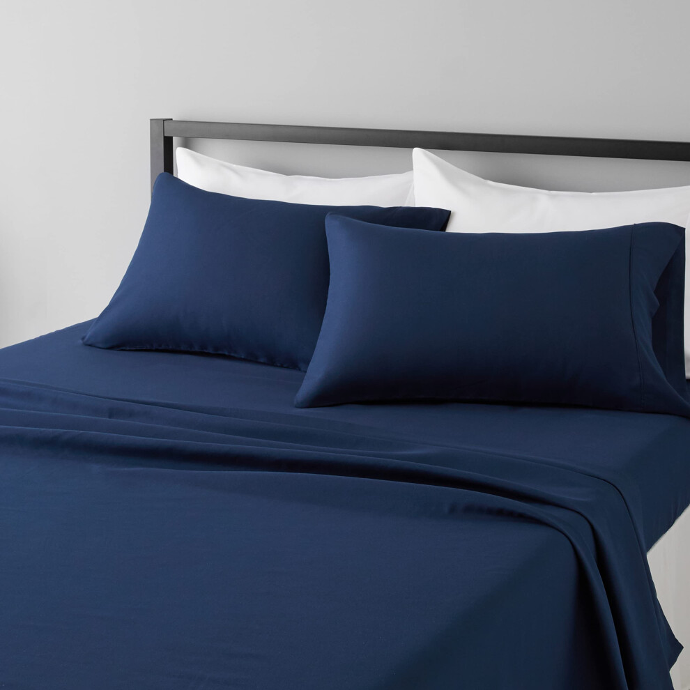 Amazon Basics Lightweight Super Soft Easy Care Microfiber 4-Piece Bed Sheet Set with 14-inch Deep Pockets  Queen  Navy Blue  Solid