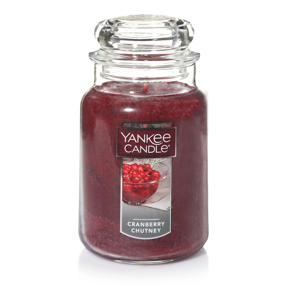 Yankee Candle Cranberry Chutney Scented  Classic 22oz Large Jar Single Wick Aromatherapy Candle  Over 110 Hours of Burn Time  Apothecary Jar Fall Cand