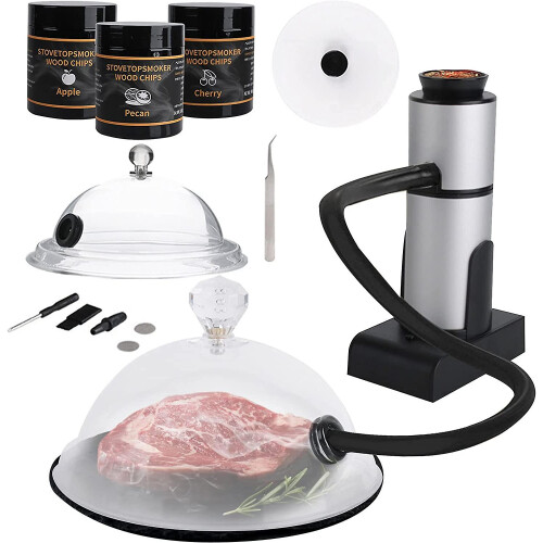 Portable Food Smoker Smoking Gun With Base Smoke Infuser For Cheese Salmon Sausage Meat Steak Cocktail Cooking Smoker Bbq Smoker With Wood Chips (full