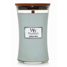 WoodWick Magnolia Birch Holiday Candle Gaver til kvinder og m?nd 21,5 oz stort timeglas lys med knitrende v?g