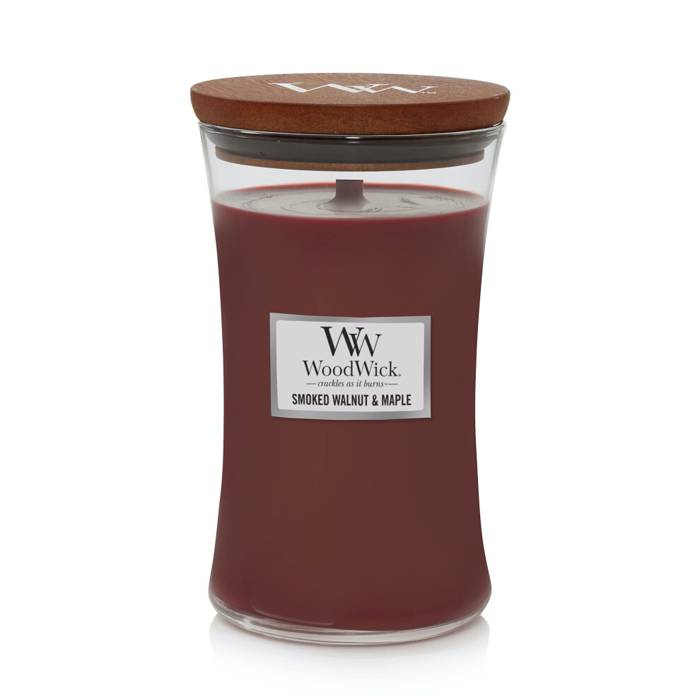 WoodWick Large Hourglass Candle in Smoked Walnut/Maple  Premium Soy-Paraffin Blend Wax  Pluswick Innovation Wood Wick  Sophisticated Scent