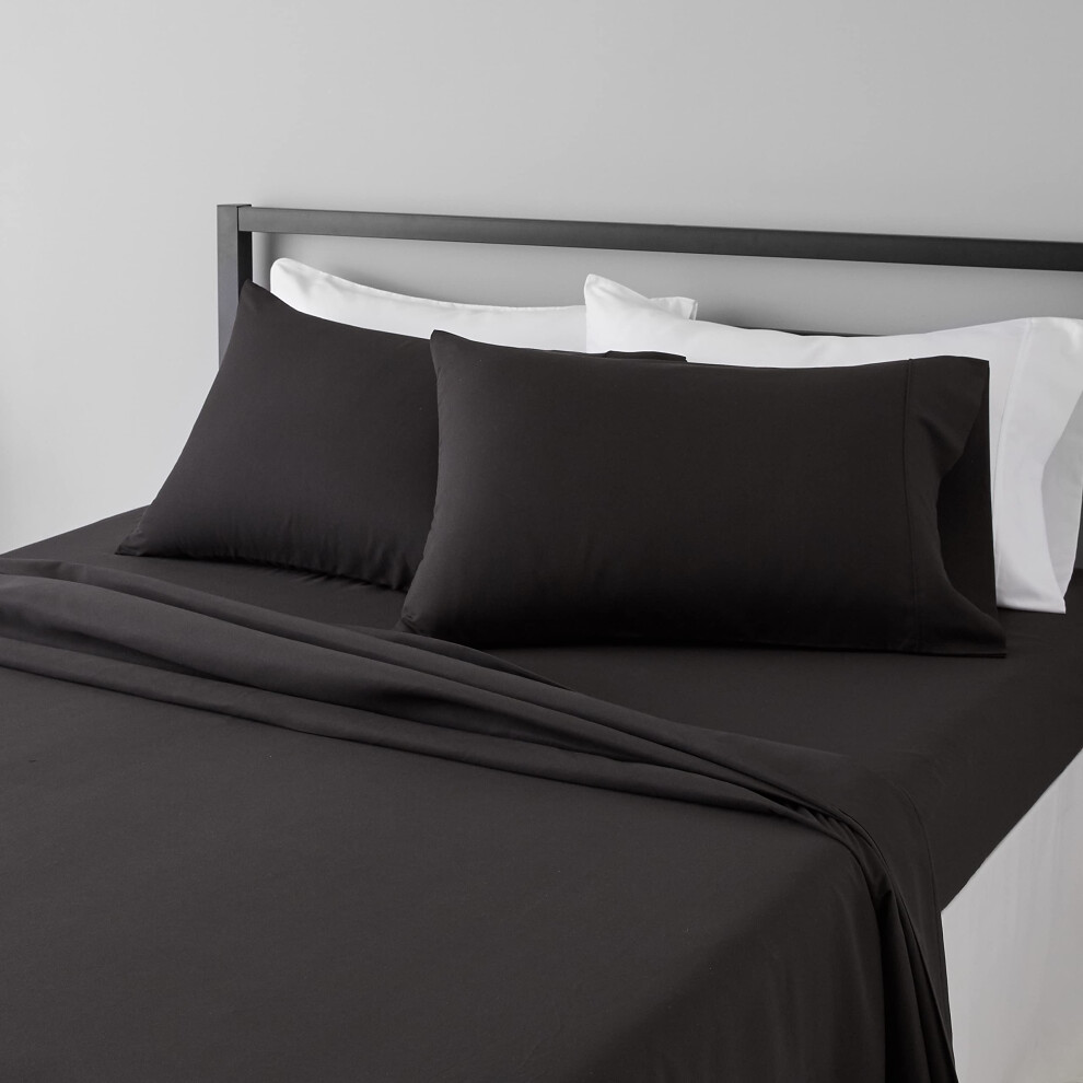 Amazon Basics Lightweight Super Soft Easy Care Microfiber 4-Piece Bed Sheet Set with 14-Inch Deep Pockets  King  Black  Solid