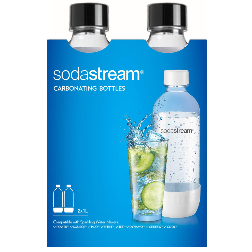 SodaStream Classic Dishwasher Safe 1L Carbonating Bottle  Pack of 2 (Black)