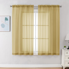 Chyhomenyc Gold Sheer Curtains 63 Inch Length 2 Panels Rod Pocket Solid Window Sheer Curtain Panels Elegant Curtains & Drapes for Living Room Bedroo