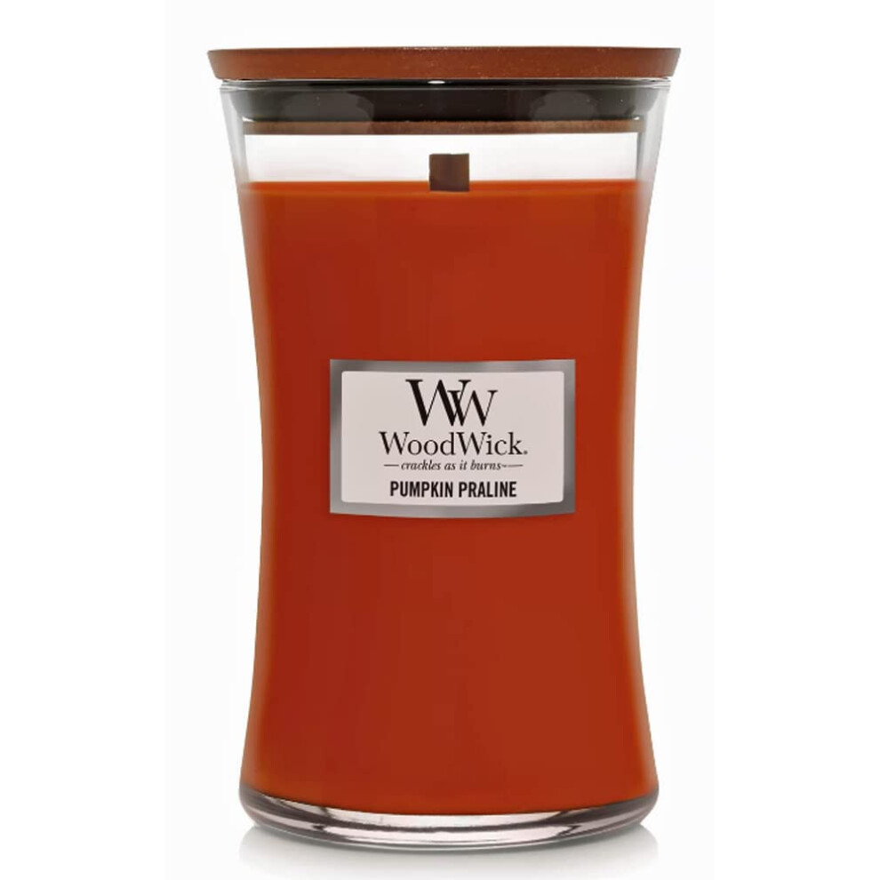 WoodWick Large Hourglass Candle  Pumpkin Praline - Premium Soy Blend Wax  Pluswick Innovation Wood Wick  Made in USA