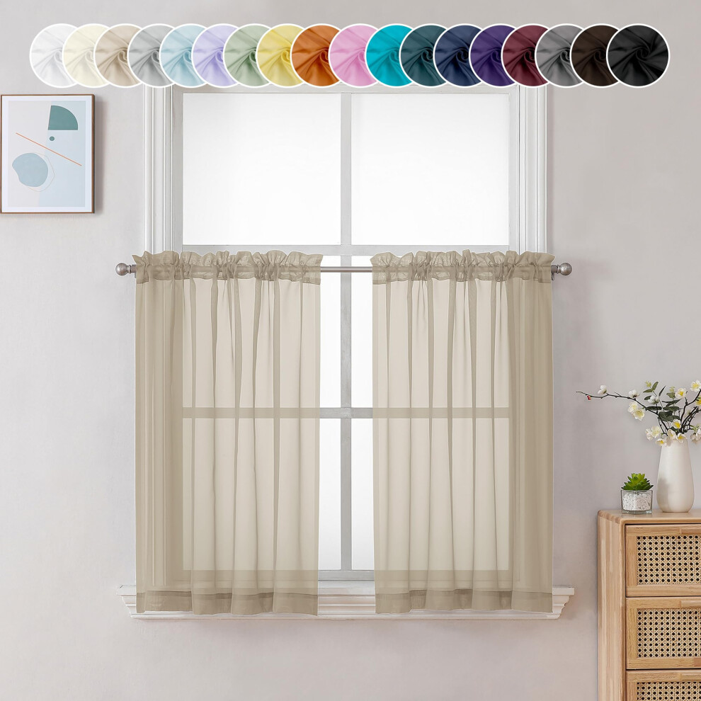 Rideaux Transparents Taupe Chyhomenyc De 91 Cm De Long, 2 Panneaux Filtrant La Lumi Re, Passe-Tringle, Rideaux Courts Pour Salle De Bain, Salon,-image