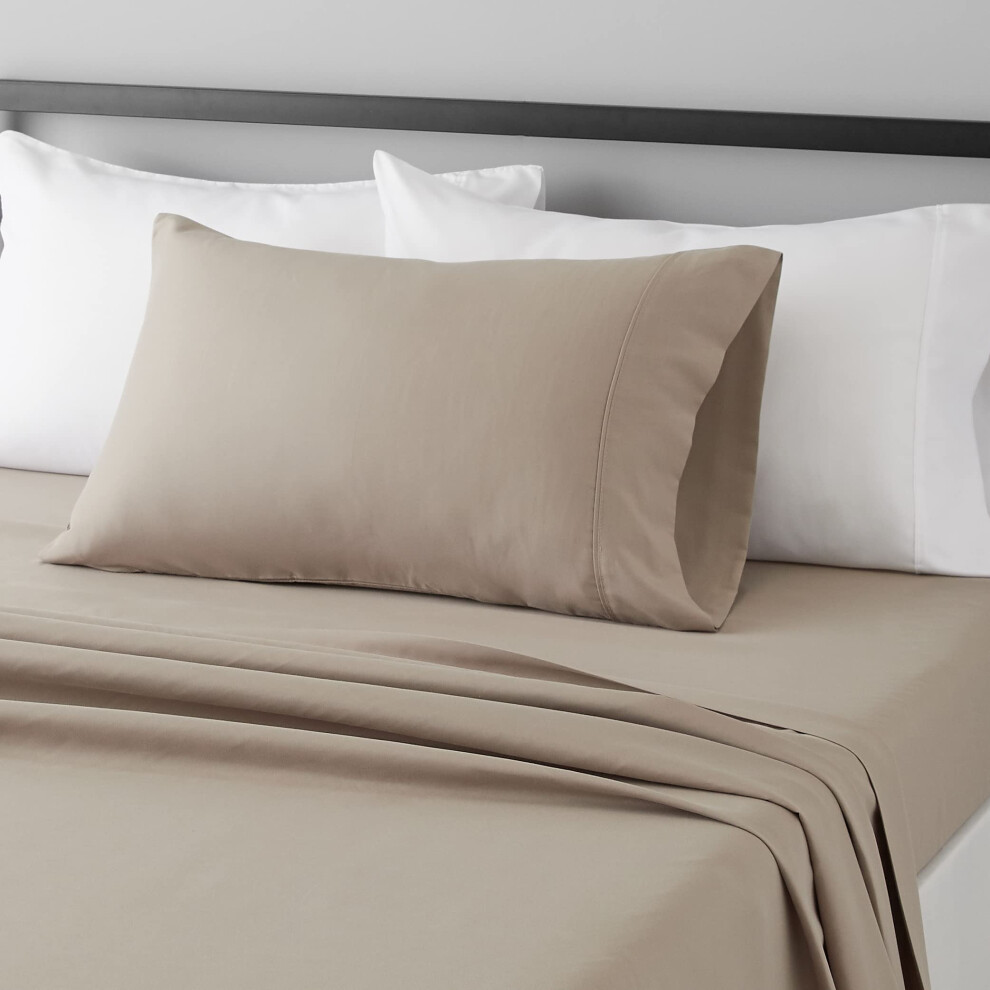 Amazon Basics Lightweight Super Soft Easy Care Microfiber 3-Piece Bed Sheet Set with 14-Inch Deep Pockets  Twin  Taupe  Solid