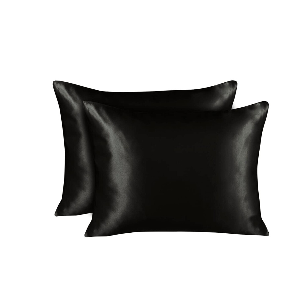 Taie d'oreiller en satin noir ShopBedding pour cheveux et peau Taie d'oreiller en soie noire Lot de 2 taies d'oreiller en satin de luxe avec ferm