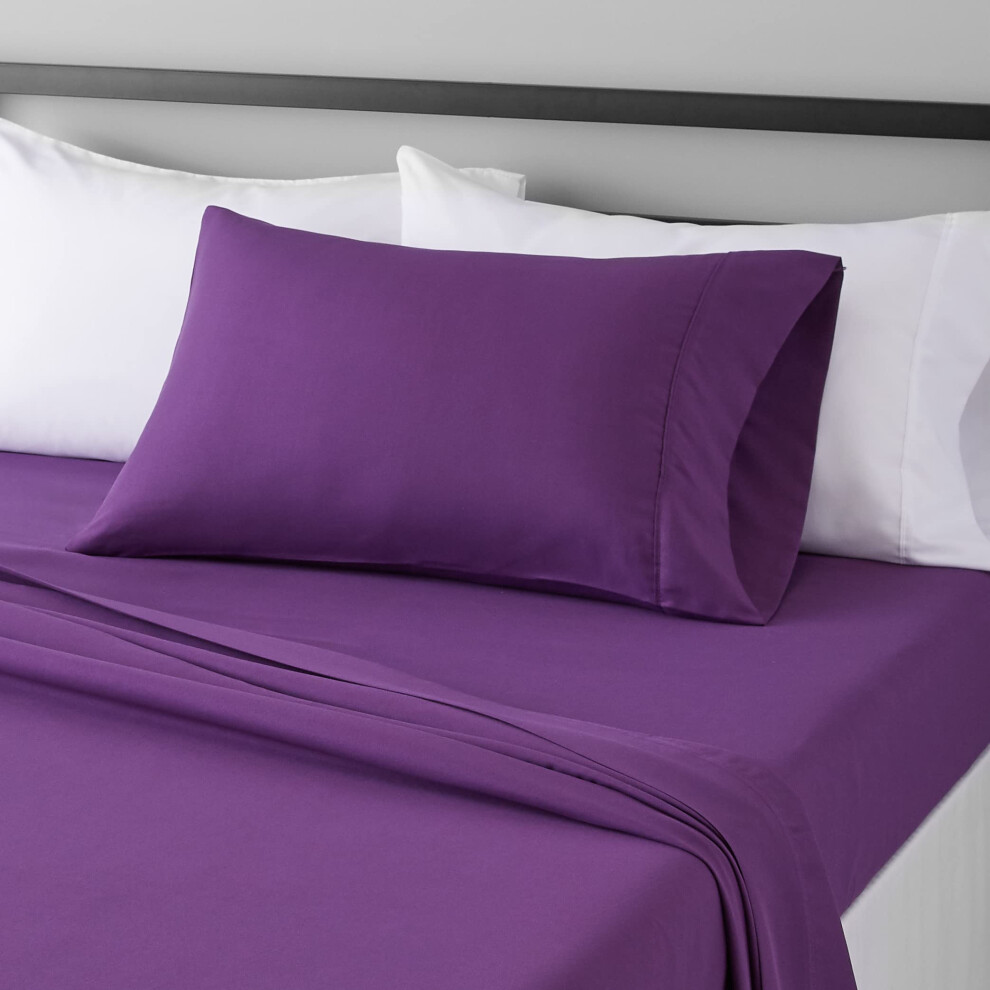 Amazon Basics Lightweight Super Soft Easy Care Microfiber 3-Piece Bed Sheet Set with 14-Inch Deep Pockets  Twin  Plum  Solid