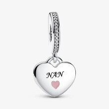 Pink heart Nan dangle charm for women bracelet S925 Sterling Silver / Christmas gift