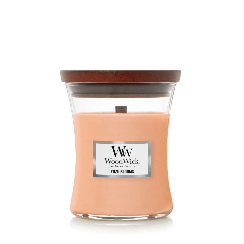 WoodWick Medium Hourglass Candle  Yuzu Blooms - Premium Soy Blend Wax  Pluswick Innovation Wood Wick  Made in USA