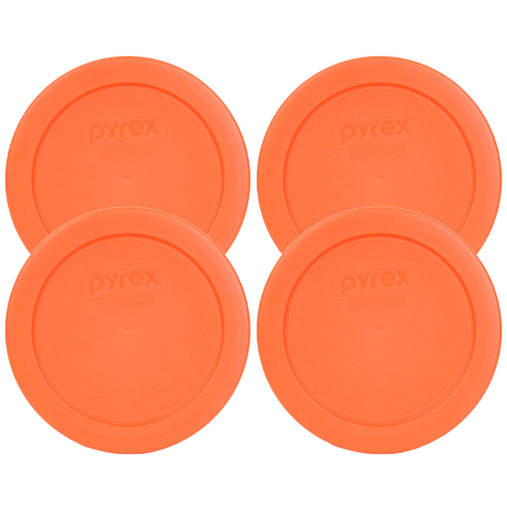 Pyrex 7200-PC Round 2 Cup Orange Storage Lid for Glass Bowls - Original Genuine Pyrex Lids - 4 Pack - Made In The USA