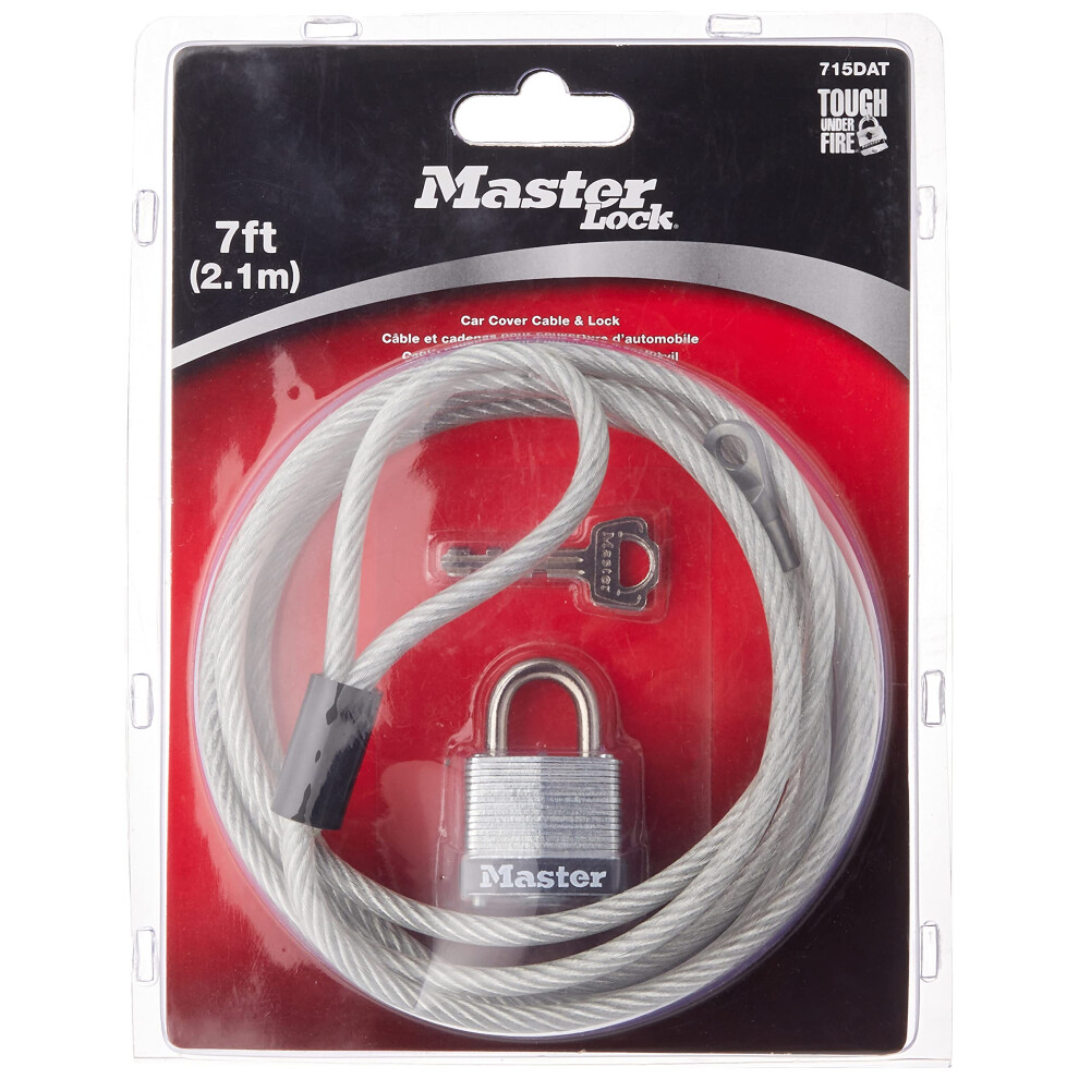 Master Lock 715DAT Braided Steel Car Cover Cable with Laminated Steel Padlock  7 ft cable and 1-1/8 in. Wide Lock