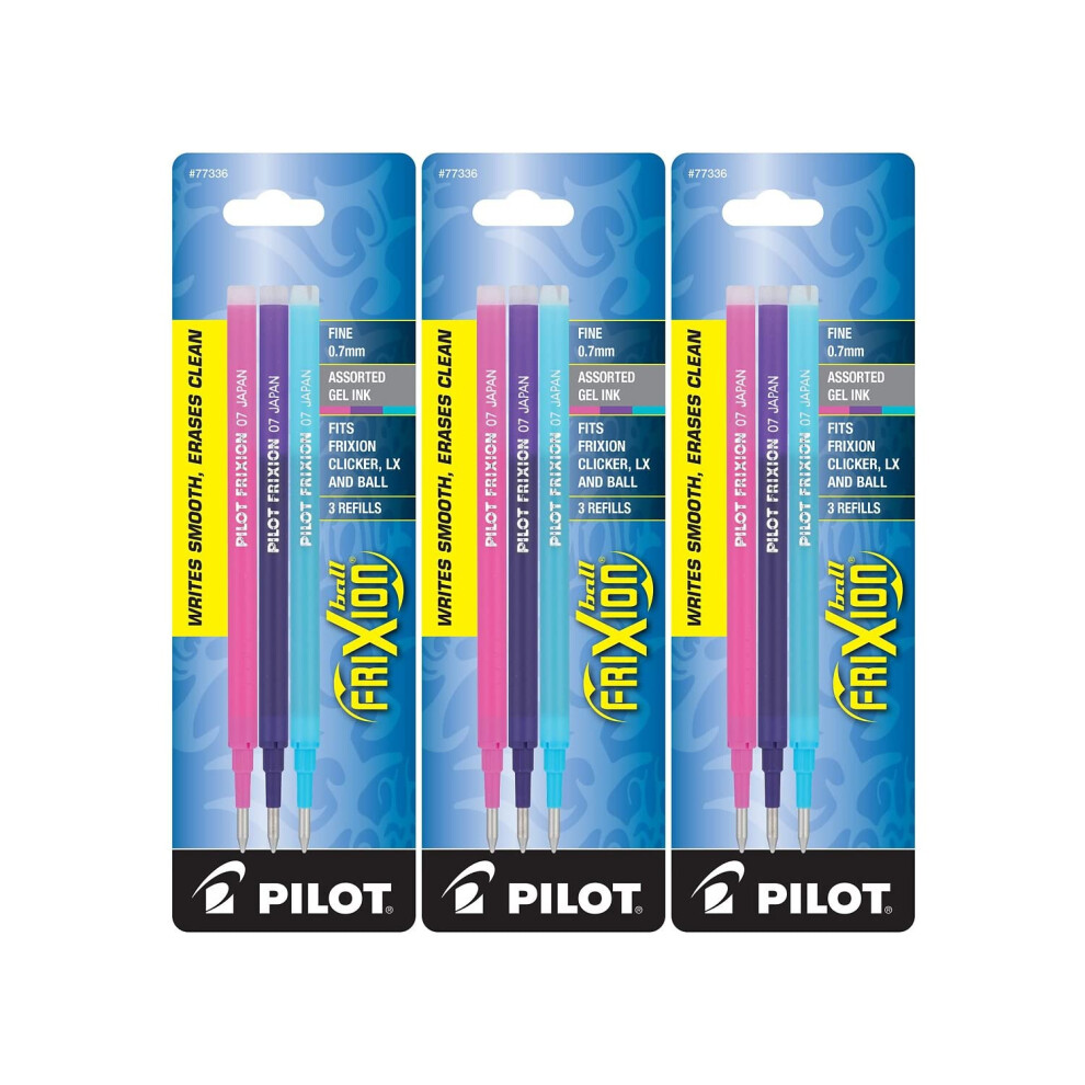 Pilot Refills for Frixion Erasable Gel Ink Pens  Fashion Assorted  Pack of 9 (77336)