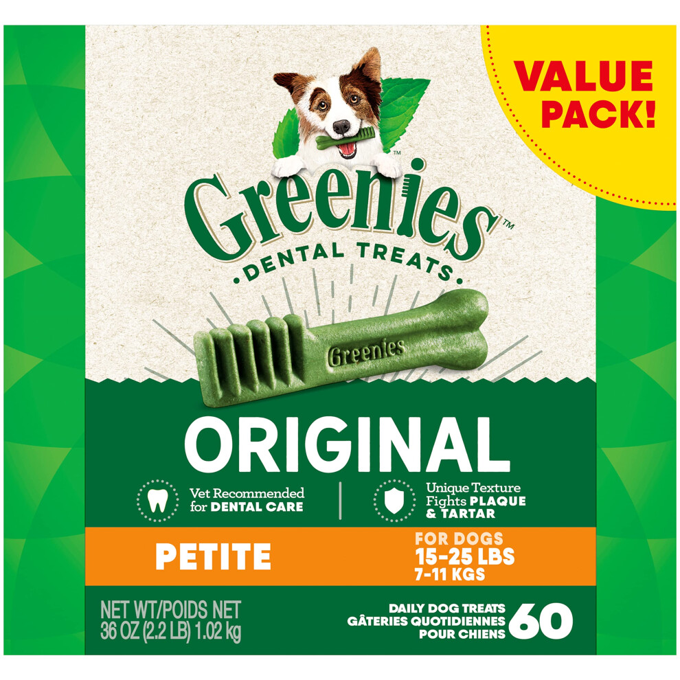 Greenies Original Petite Natural Dental Care Dog Treats  36 oz. Pack (60 Treats)