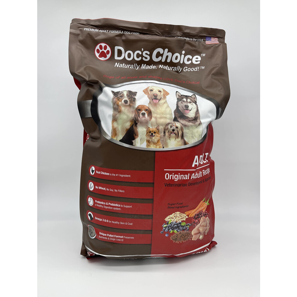 Doc's Choice Premium Adult Chicken Dry Dog Food - Great for Adults and Seniors  Veterinarian Developed  No Fillers/Artificial Ingredients  Made in The