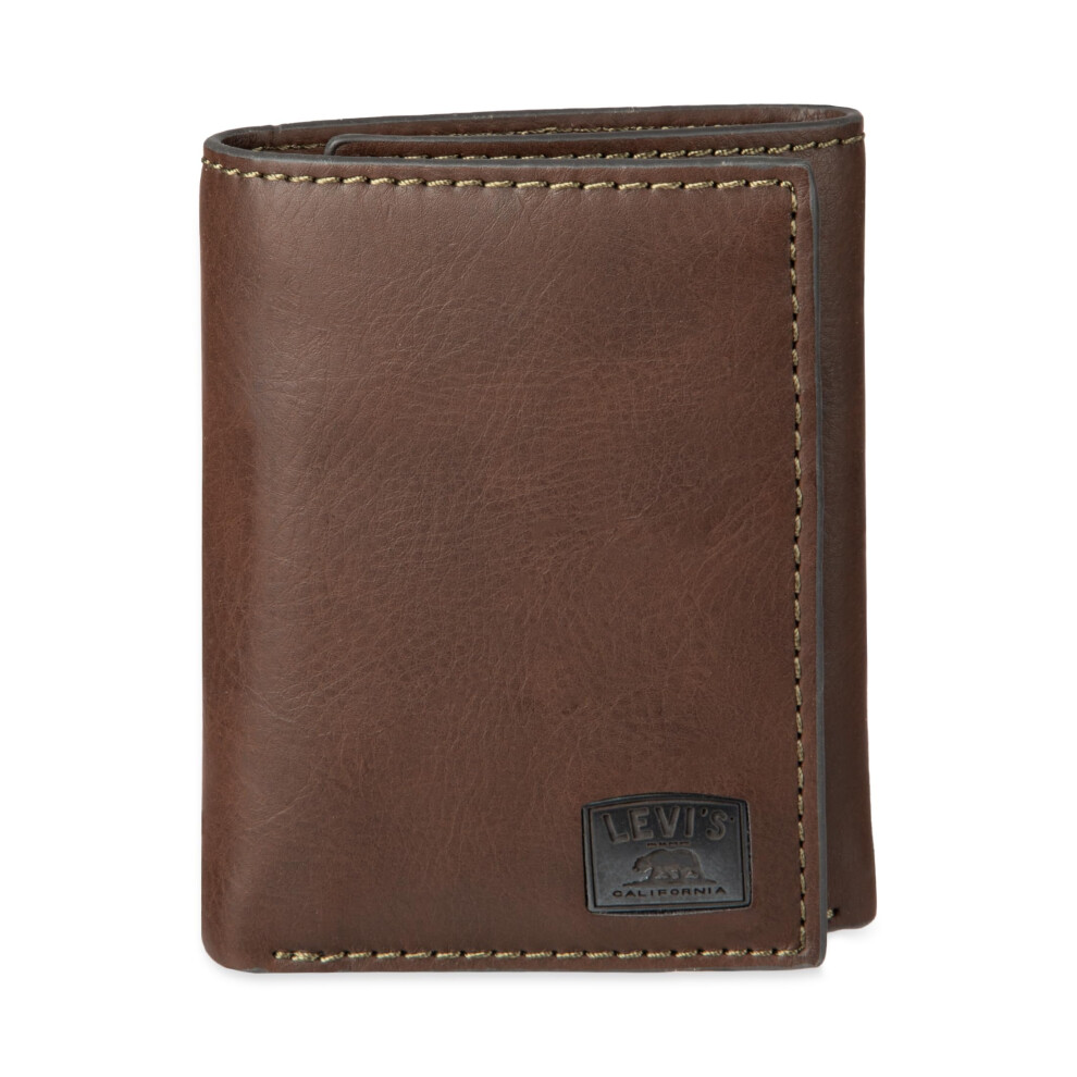 Levi's Men's Trifold Wallet-Sleek and Slim Includes Id Window and Credit Card Holder  Brown Stitch  One Size