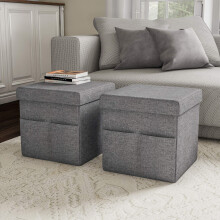 Lavish Home Set di 2 poggiapiedi pieghevoli da 15 pollici o organizer portaoggetti per camera da letto, soggiorno o dormitorio, colore grigio ant