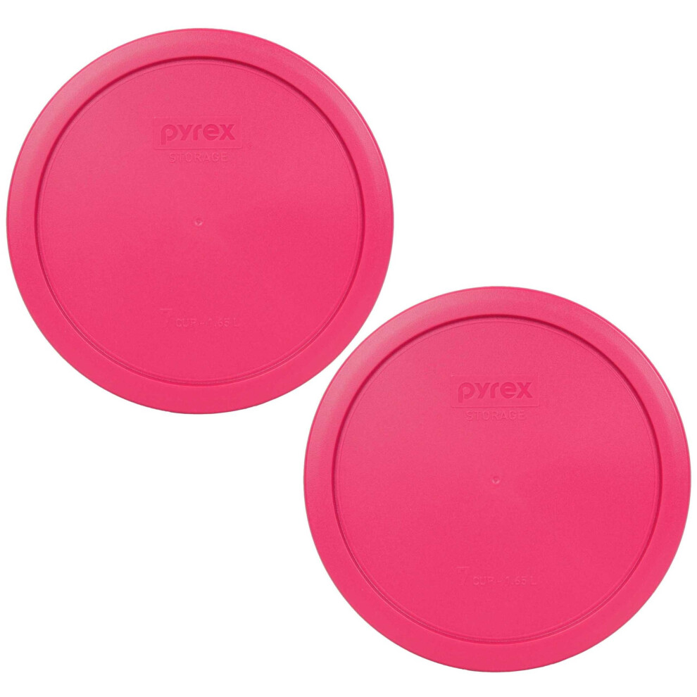 Pyrex 7402-PC 7 Cup Fuchsia Pink Round Plastic Storage Lid  Made in USA - 2 Pack