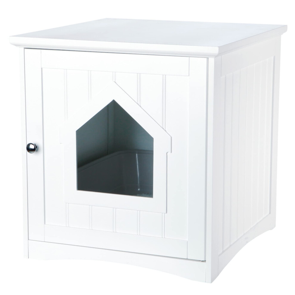 TRIXIE Litter Box Enclosure  Hidden Kitty Litter Box Cabinet  Furniture Style  White (19.84 LBS)