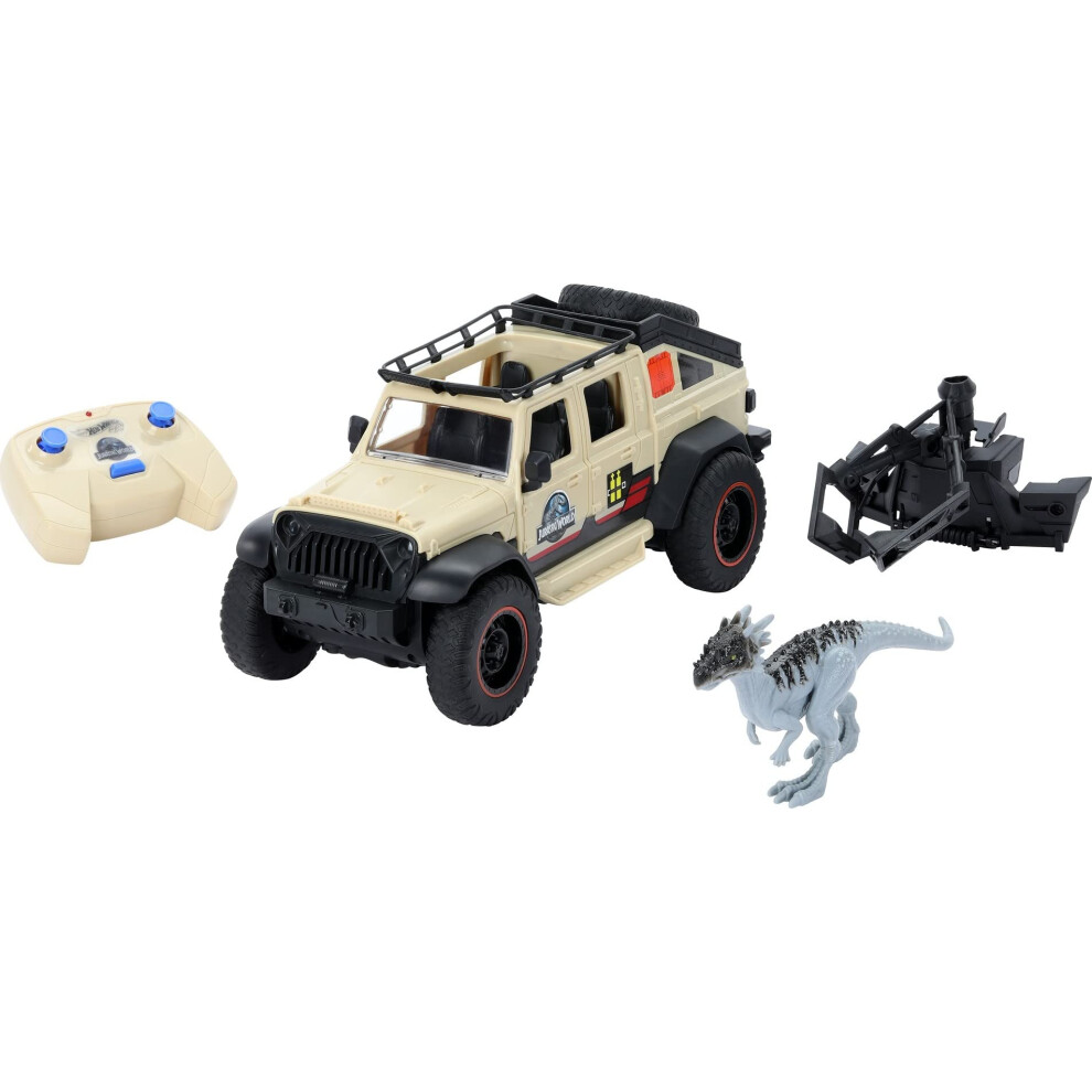 Hot Wheels Matchbox RC Jurassic World Dominion Jeep Gladiator  6-inch Dracorex Dinosaur Figure  Remote-Control Toy Car with Auto-Capture Claw