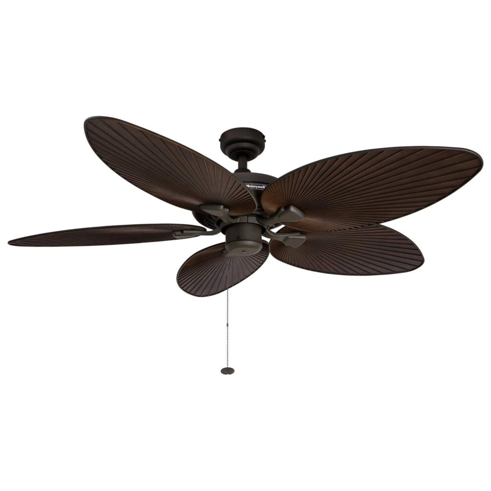 Honeywell Ceiling Fans Palm Island  52 Inch Tropical Indoor Outdoor Ceiling Fan with No Light  Pull Chain  Three Mounting Options  5 Palm Leaf Blades