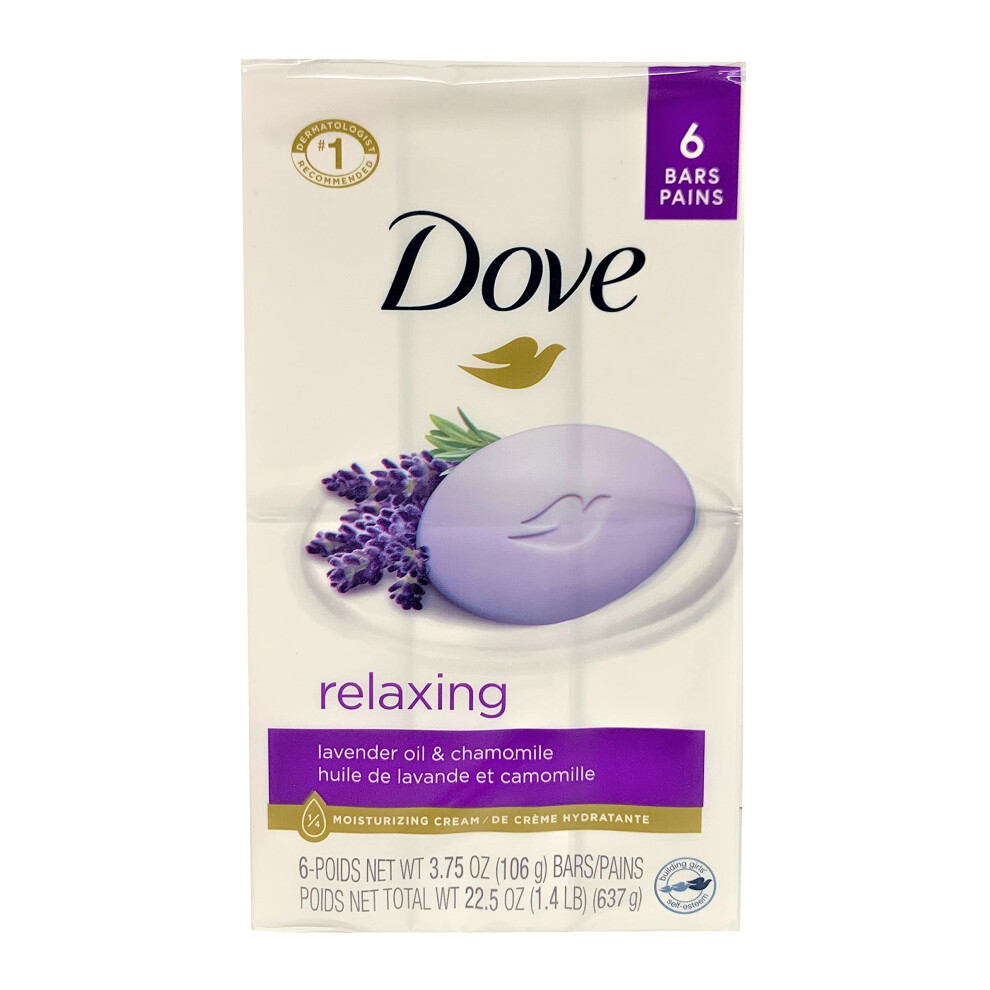 Dove Relaxing Lavender Beauty Bar with Lavender and Chamomile Scent 3.75 Ounce 6 Bar